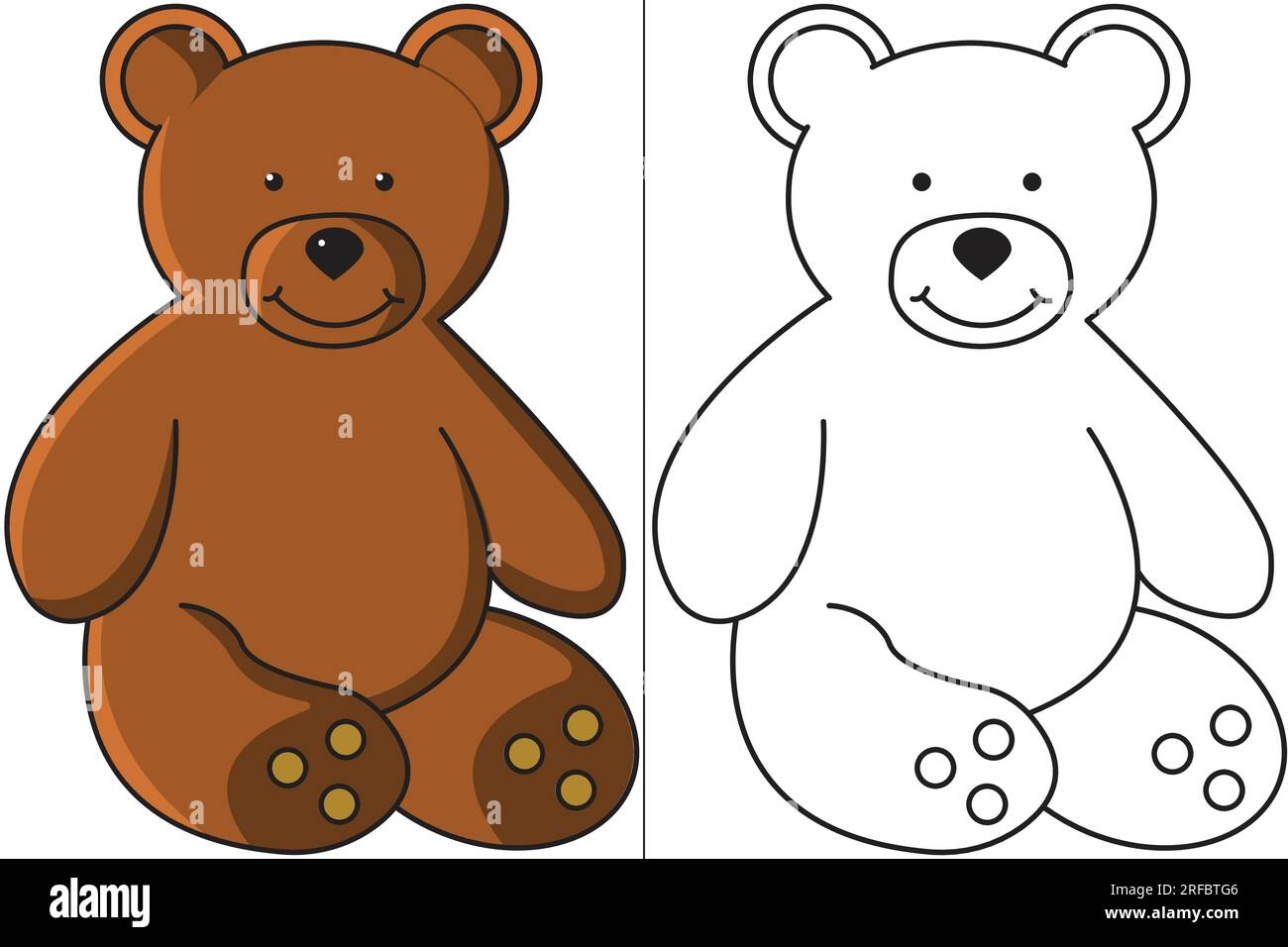 Teddy Bear Coloring Page Outline And Colored In Version Coloring Page For Kids Simple Coloring Page Stock Vector Image Art Alamy
