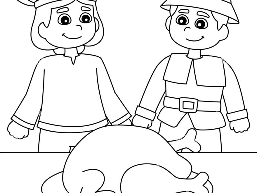 Thanksgiving Pilgrim Native American Boy Coloring Stock Vector Image Art Alamy