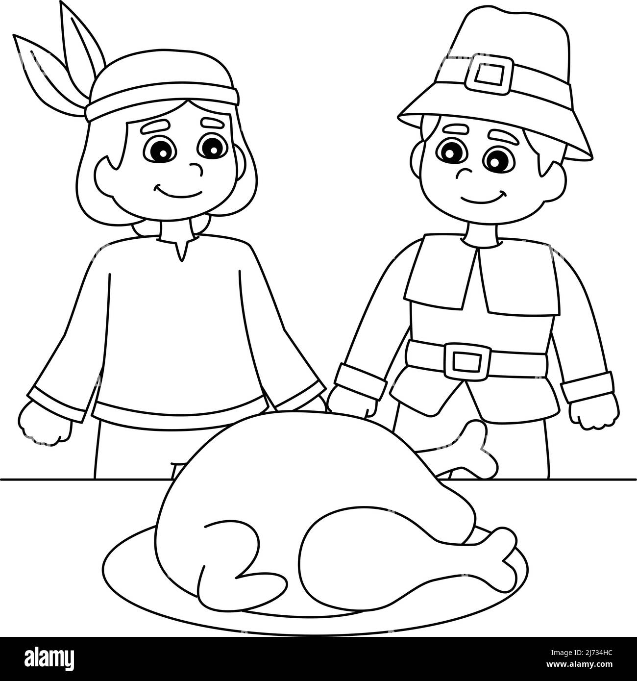 Thanksgiving Pilgrim Native American Boy Coloring Stock Vector Image Art Alamy
