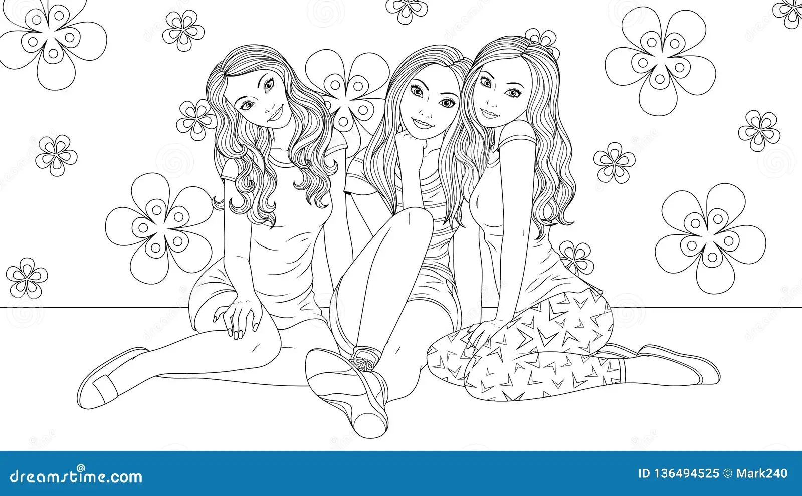 Three Beautiful Girls Stock Vector Illustration Of Long 136494525