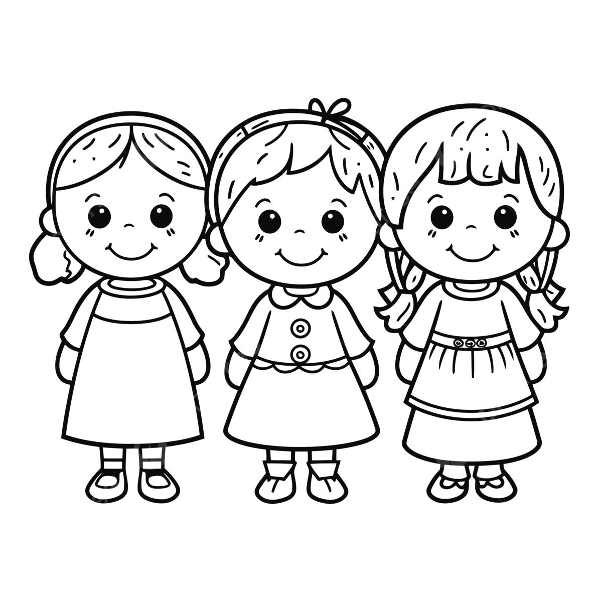 Three Little Girls Coloring Page Unique Outline Sketch Drawing Vector Wing Drawing Girl Drawing Ring Drawing PNG And Vector With Transparent Background For Free Download