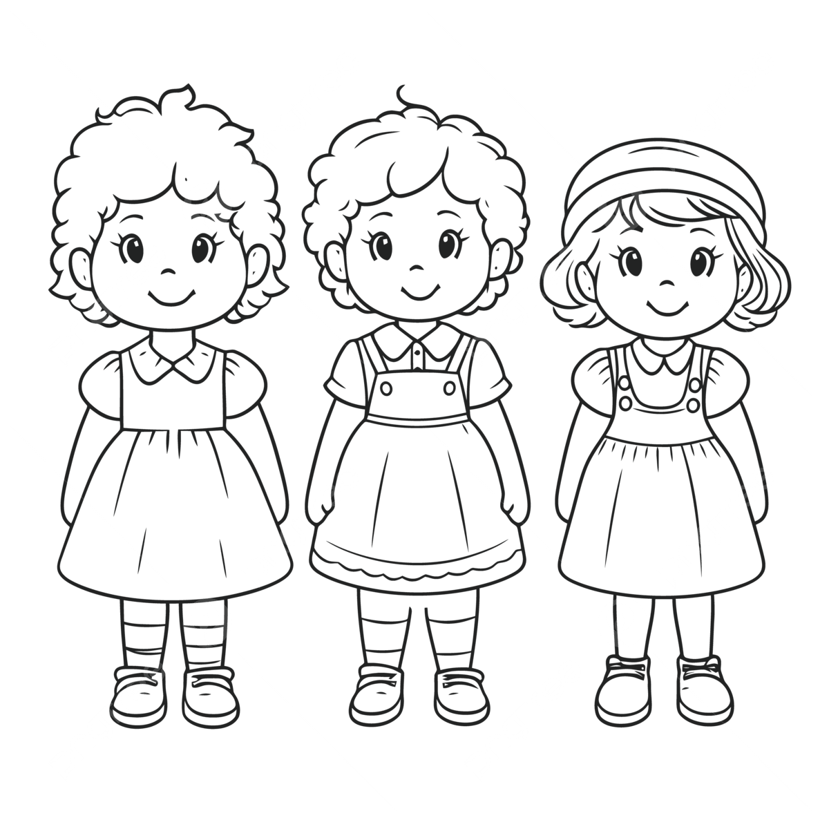 Three Little Girls Coloring Pages Outline Sketch Drawing Vector Wing Drawing Girl Drawing Ring Drawing PNG And Vector With Transparent Background For Free Download