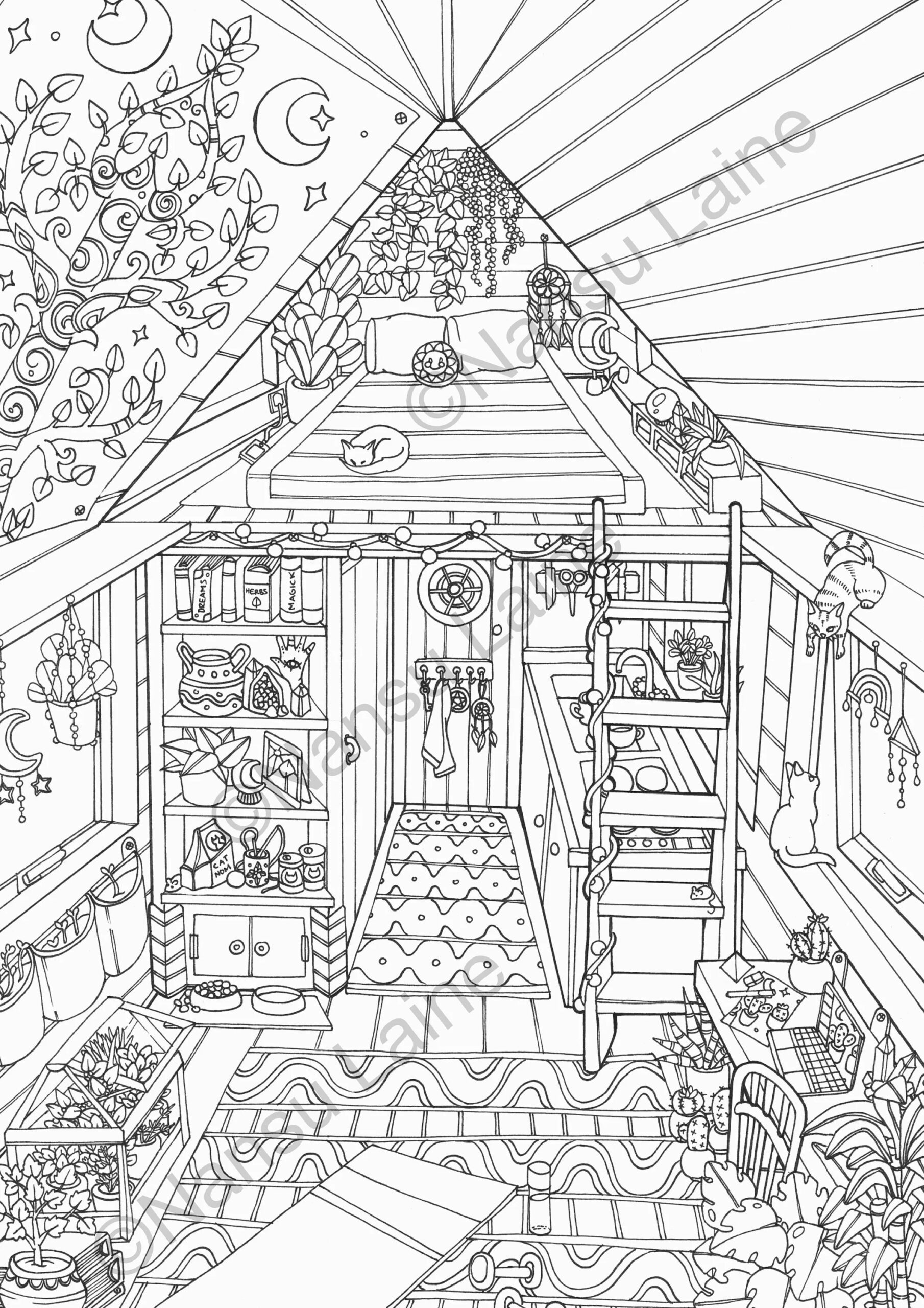Tiny House Printable Colouring Page Adult Colouring Page Instant Download Etsy