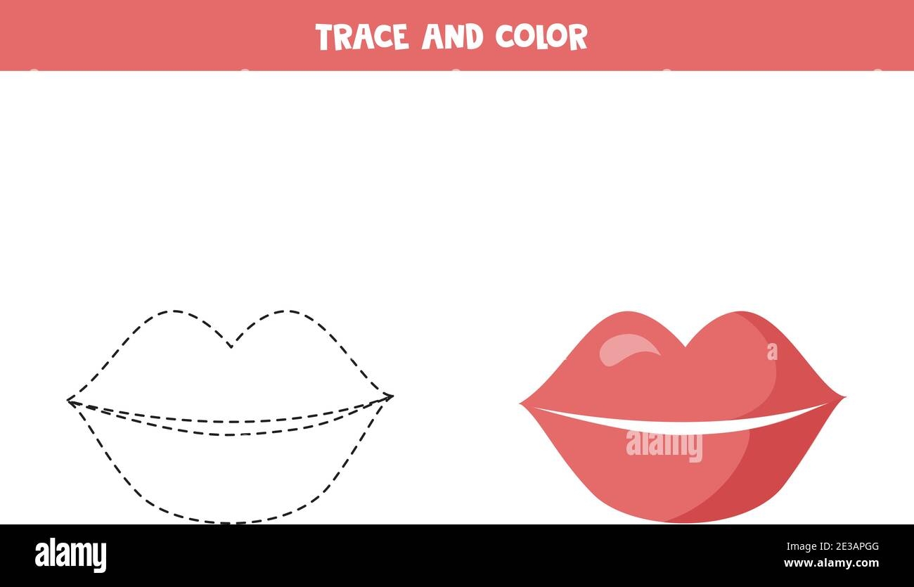 Trace And Color Activity Page For Kids Cute Valentine Lips Writing Practice For Preschoolers Stock Vector Image Art Alamy