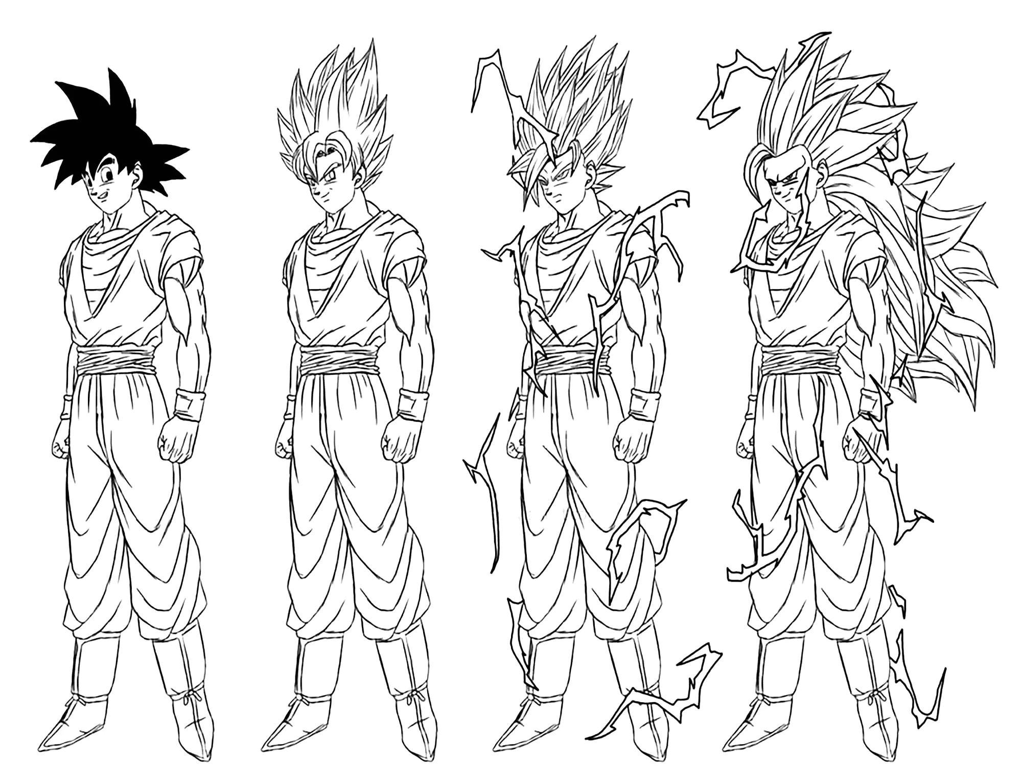 Transformation From Songoku To Son Goku Super Saiyajin 3 Dragon Ball Coloring Pages