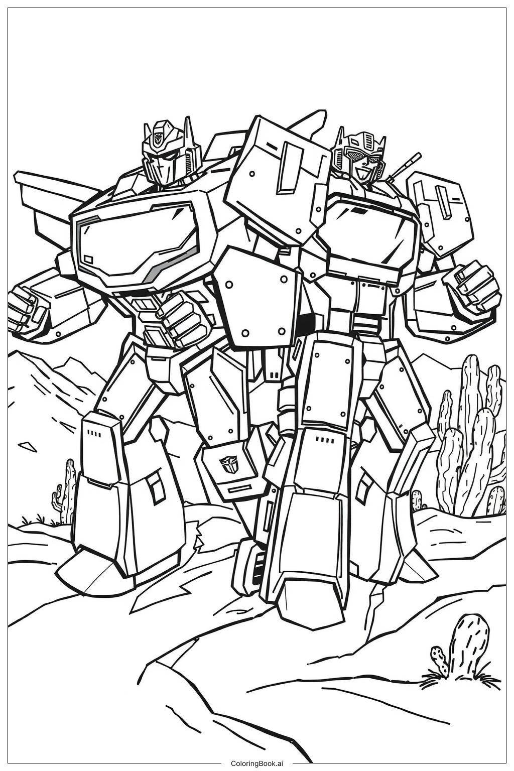 Transformers Racing Through A Desert Coloring Page Free PDF PNG Printable 