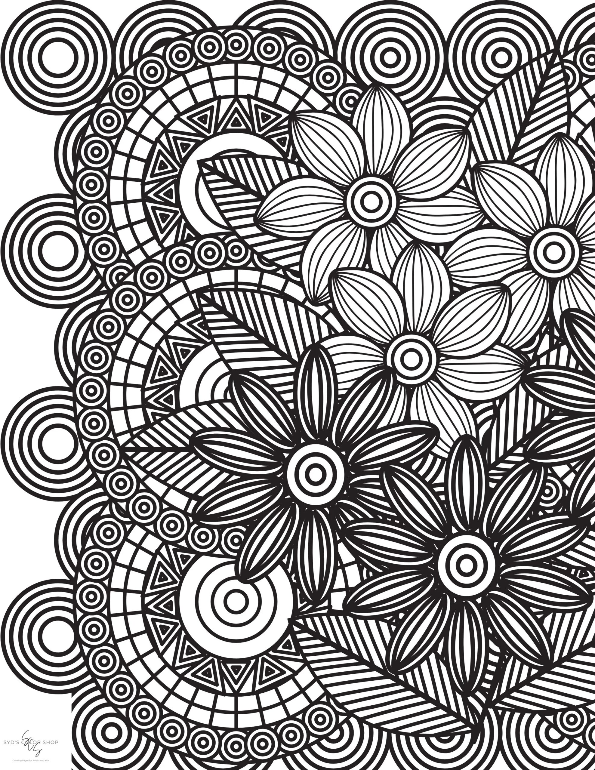 Trippy Flowers Coloring Page Adults Kids Anxiety Etsy