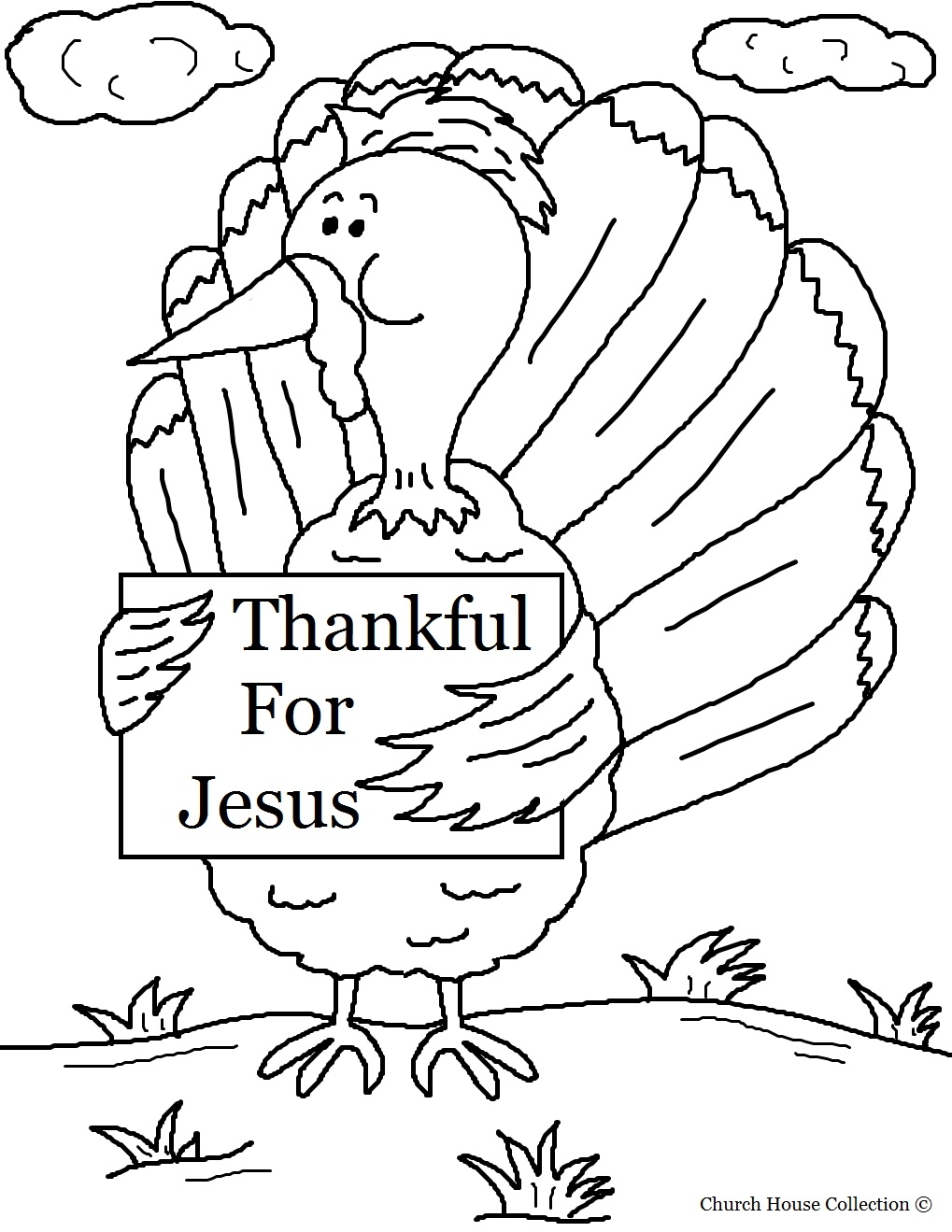 Turkey Holding Sign Thankful For Jesus Coloring Page