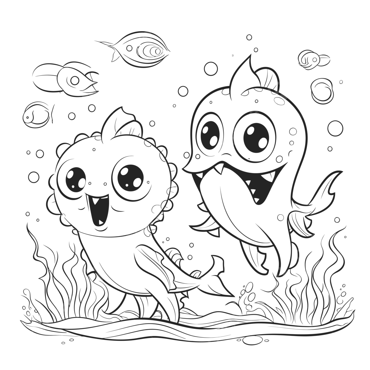 Two Cute Baby Sharks Coloring Pages Outline Sketch Drawing Vector Shark Drawing Baby Drawing Wing Drawing PNG And Vector With Transparent Background For Free Download