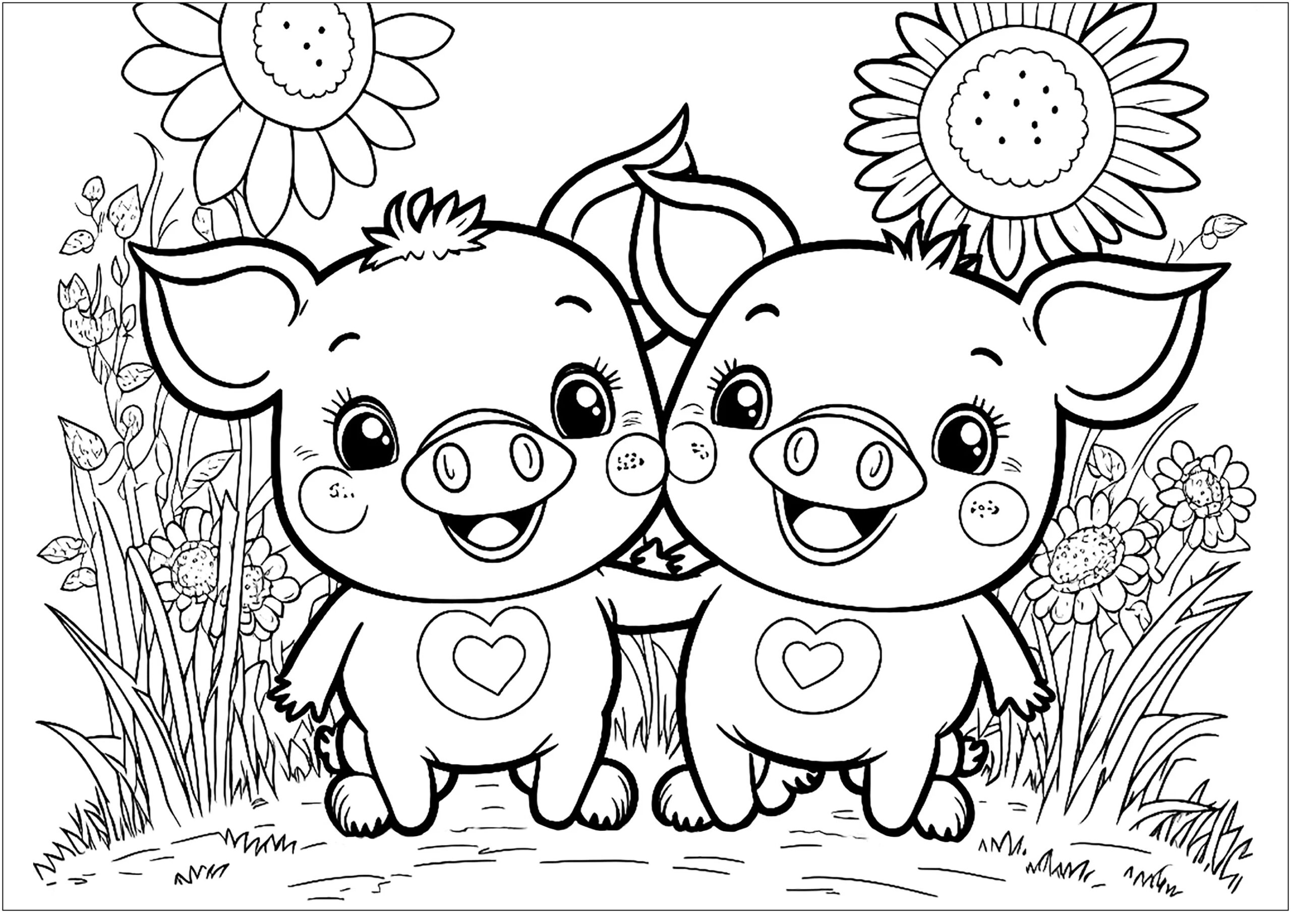 Two Funny Pigs Pig Coloring Pages Two Funny Pigs Pig Coloring Pages