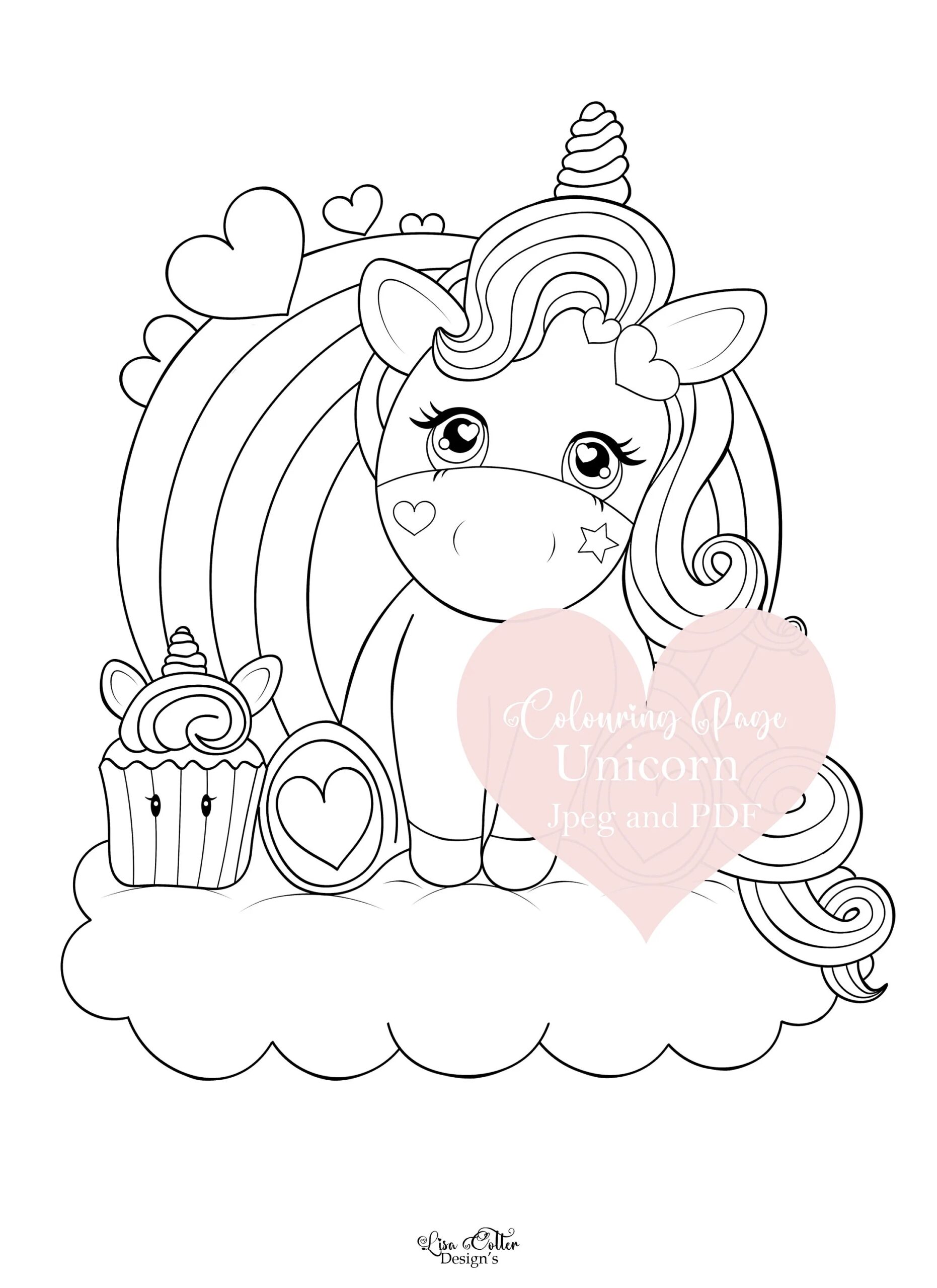 Unicorn Cupcake Coloring Page Etsy
