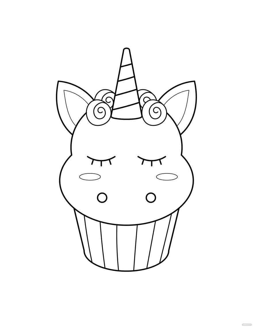 Unicorn Cupcake Coloring Page In Illustrator PDF SVG JPG EPS PNG Download Template