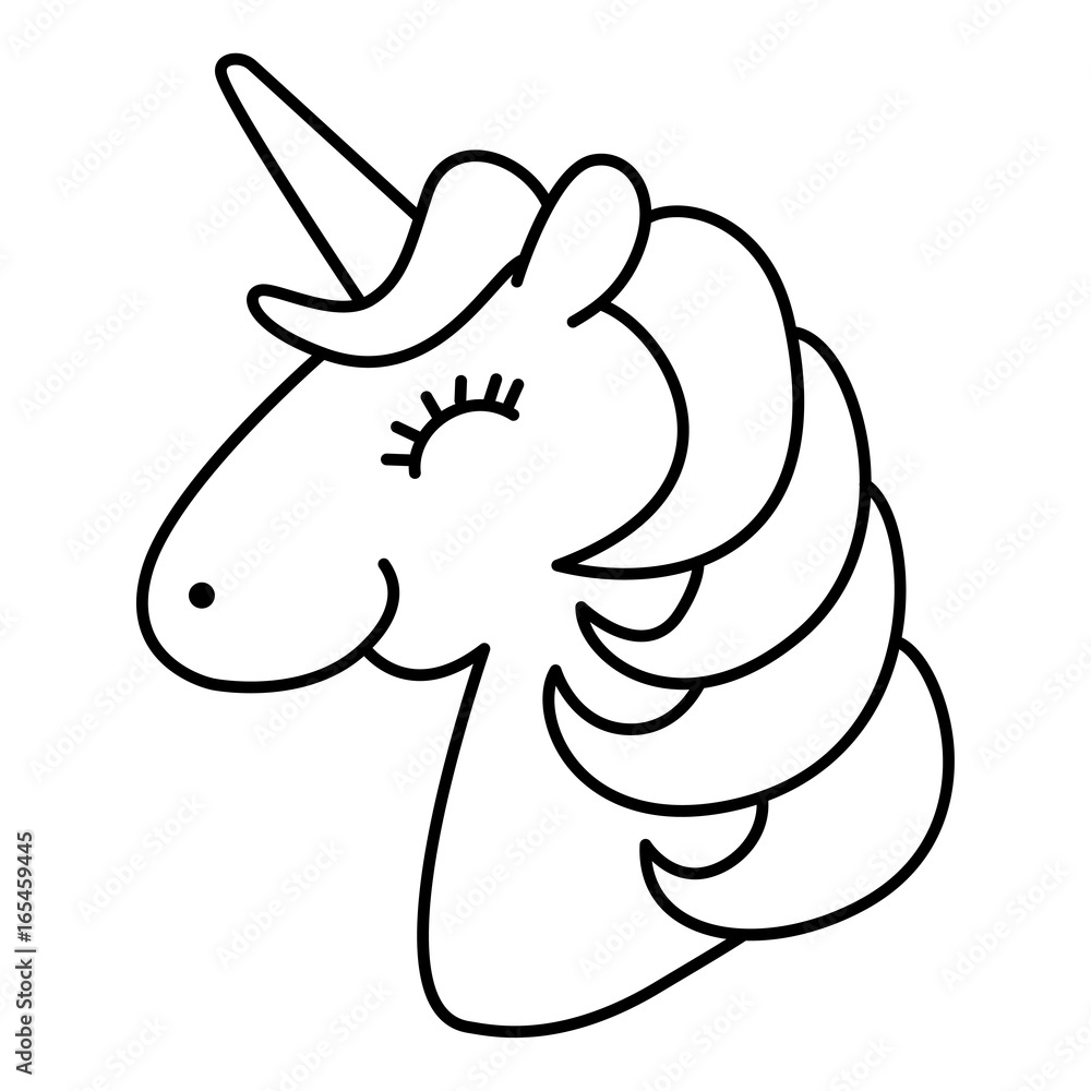 Unicorn Head Smile And Happy Cartoon Line Art Coloring Page Stock Vector Adobe Stock