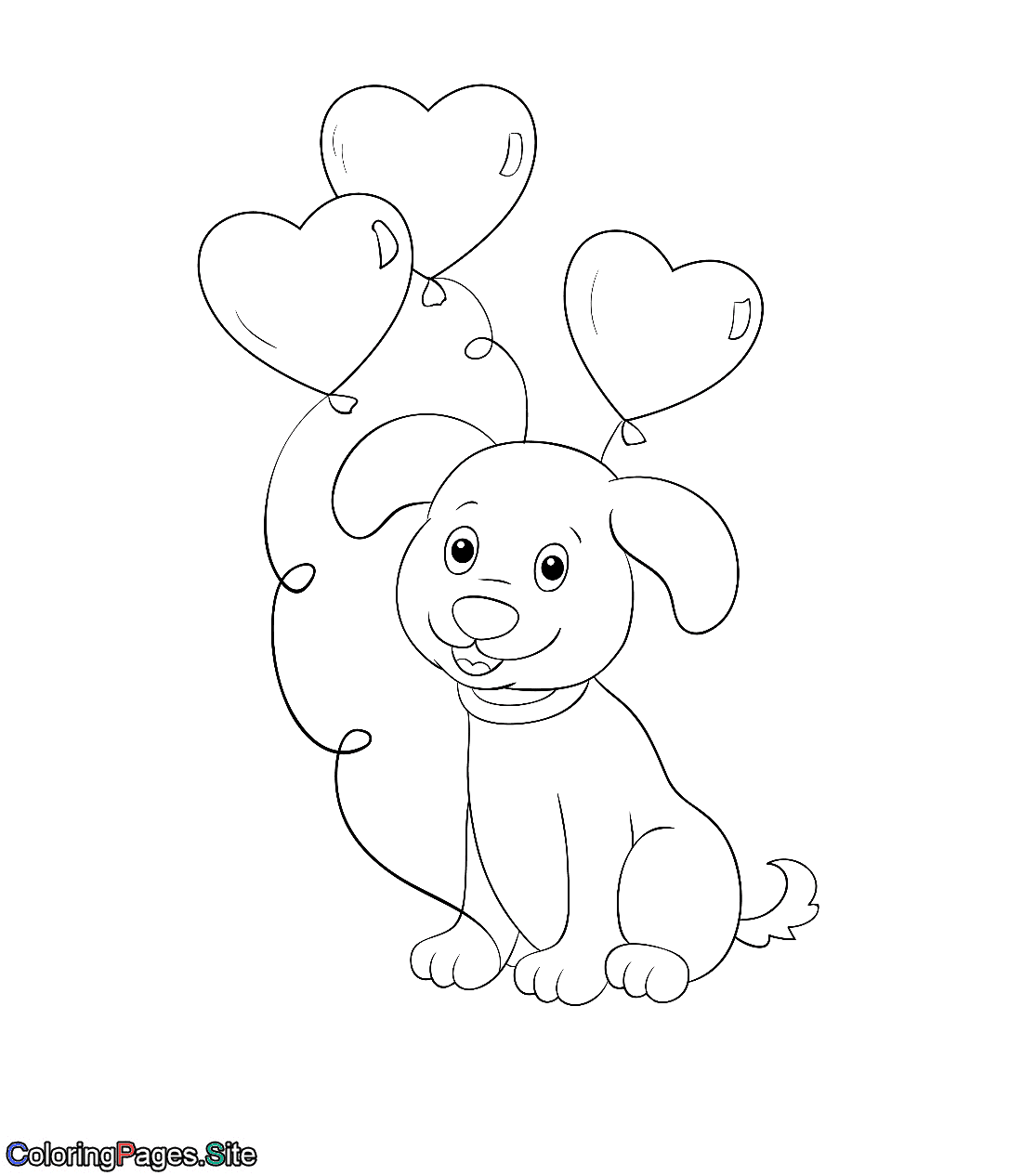 Valentine s Cute Dog Holding Heart Balloons Coloring Page Coloring Pages Online