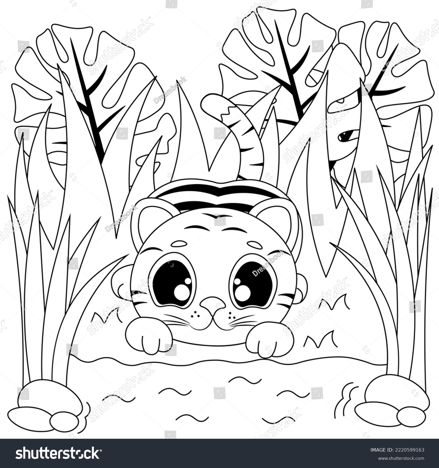 Vector Coloring Pages Cute Tiger Cub Stock Vector Royalty Free 2220599163 Shutterstock