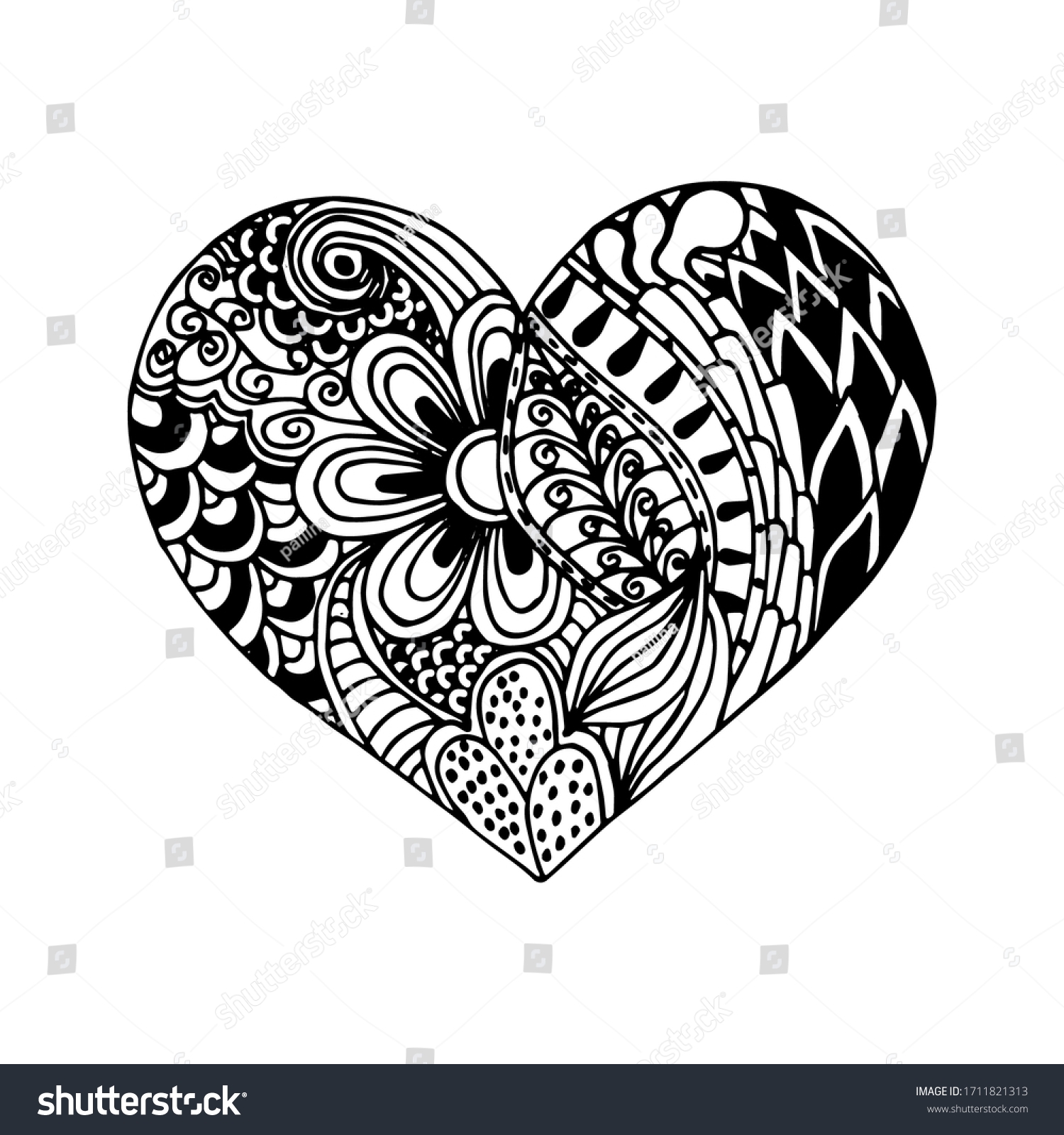 Vector Hand drawn Abstract Doodle Heart Coloring Stock Vector Royalty Free 1711821313 Shutterstock