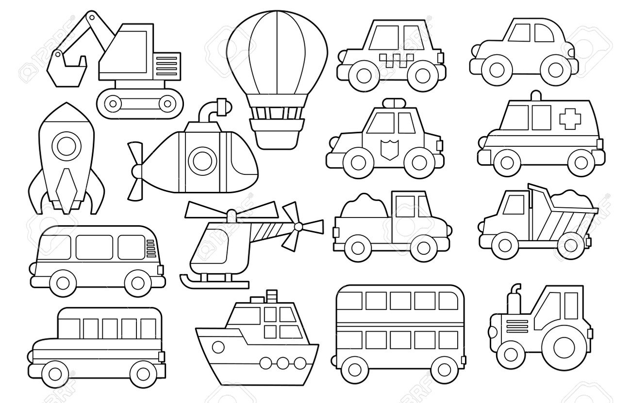 Vector Set Of Vehicles Coloring Book For Children Activities Simple Level Royalty Free SVG Cliparts Vectors And Stock Illustration Image 196078801 