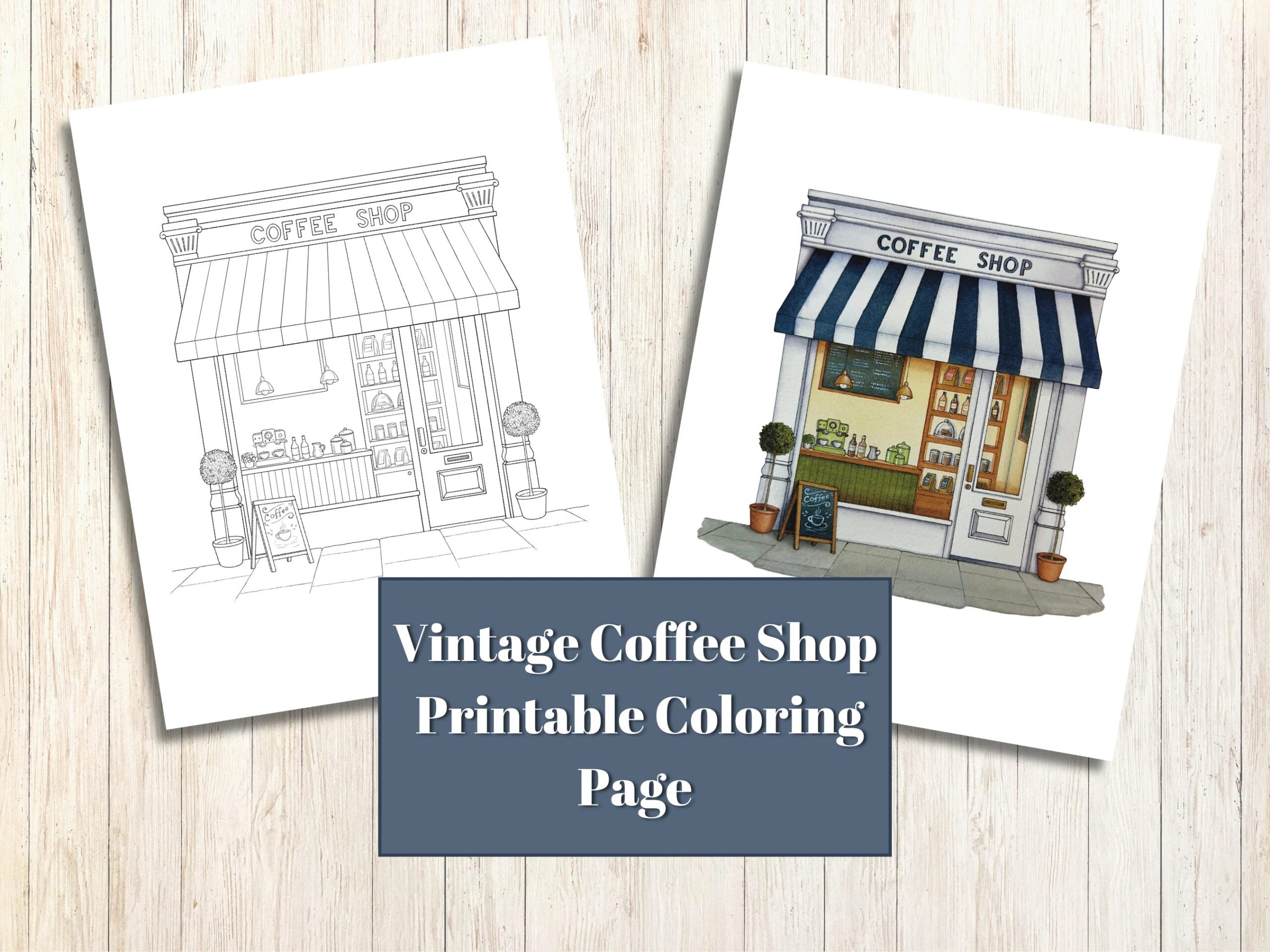 Vintage Coffee Shop Printable Coloring Page Etsy