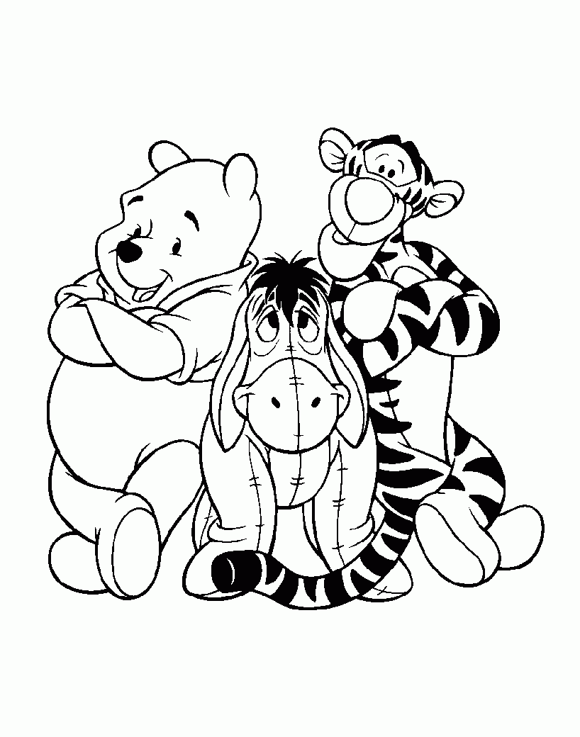 Winnie The Pooh With His Friends Tigger And Eeyore Winnie The Pooh Coloring Pages