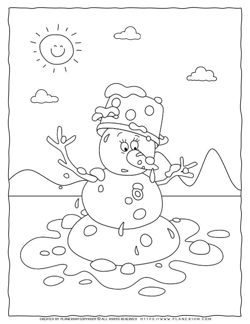 Winter Coloring Page Melted Snowman Planerium