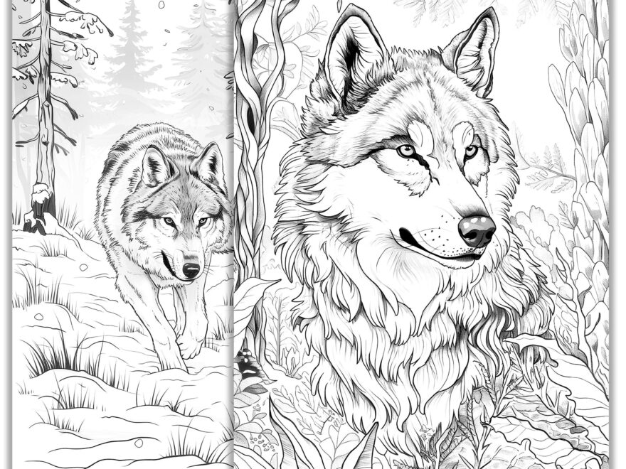 Wolf Coloring Pages Printable Wildlife Animal Art For Kids Adults Forest Wolf Coloring Sheets Relaxing Nature PDF Download Etsy
