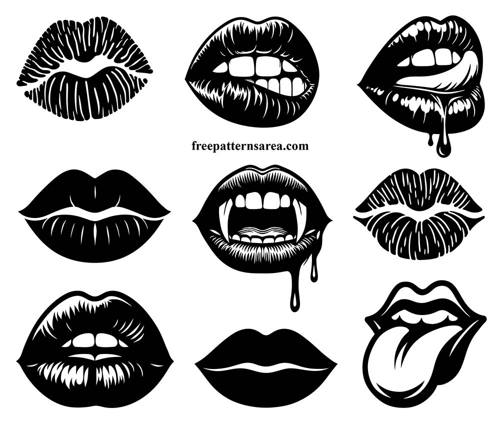 Women s Lips And Mouth Silhouettes Free Vector Illustrations FreePatternsArea