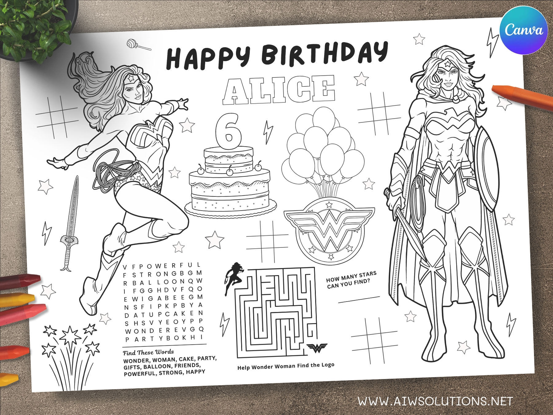 Wonder Woman Party Activity And Coloring Sheet Wonder Woman Birthday Coloring Page ID16 Aiwsolutions