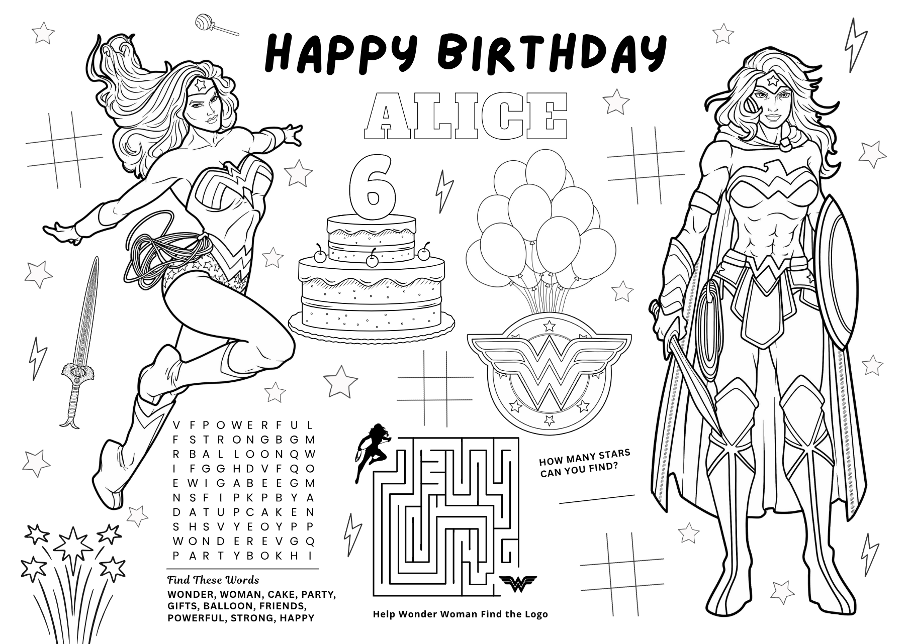 Wonder Woman Party Activity And Coloring Sheet Wonder Woman Birthday Coloring Page ID16 Aiwsolutions