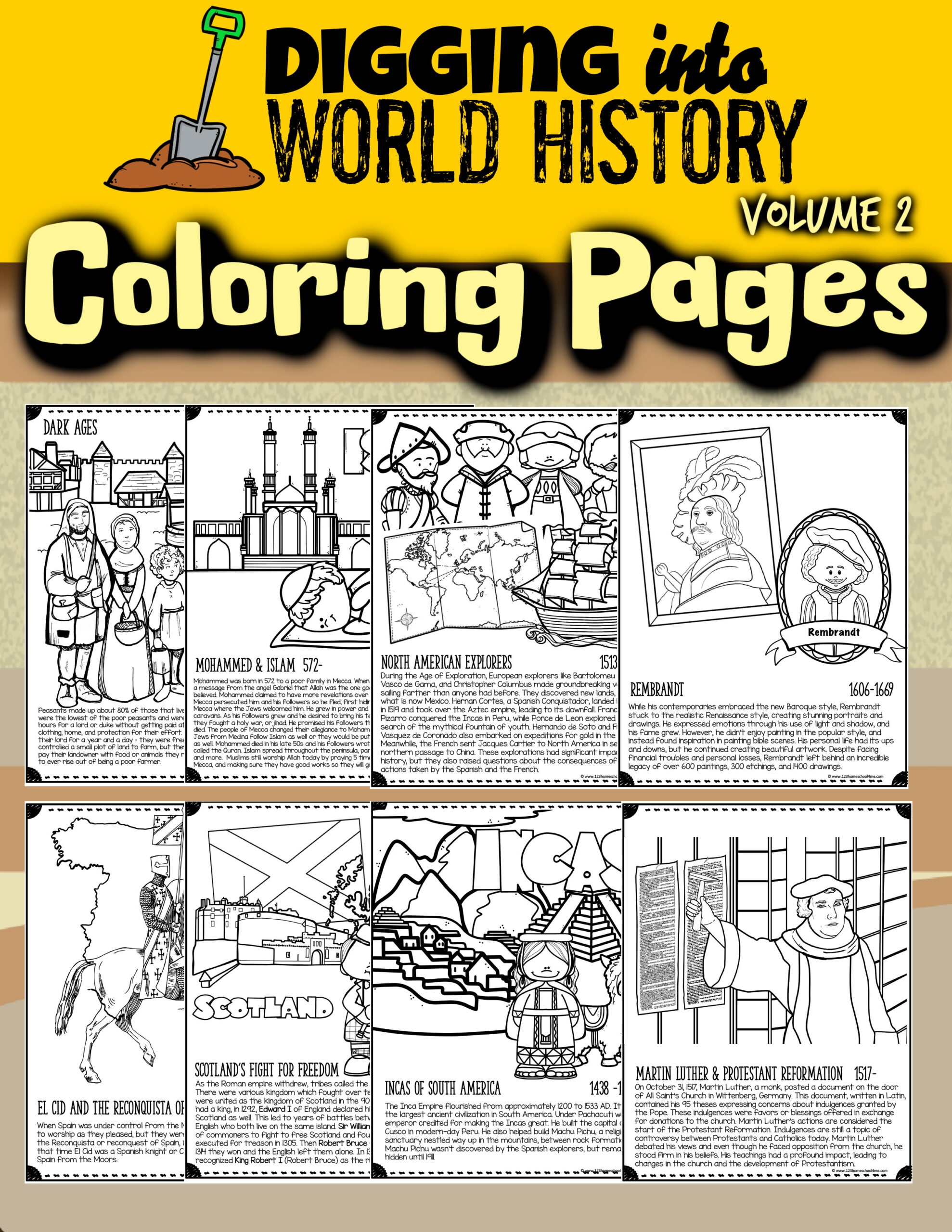 World History Coloring Pages Vol 2 Dark Ages Thru Age Of Enlightenment c 500 1600 123 Homeschool 4 Me