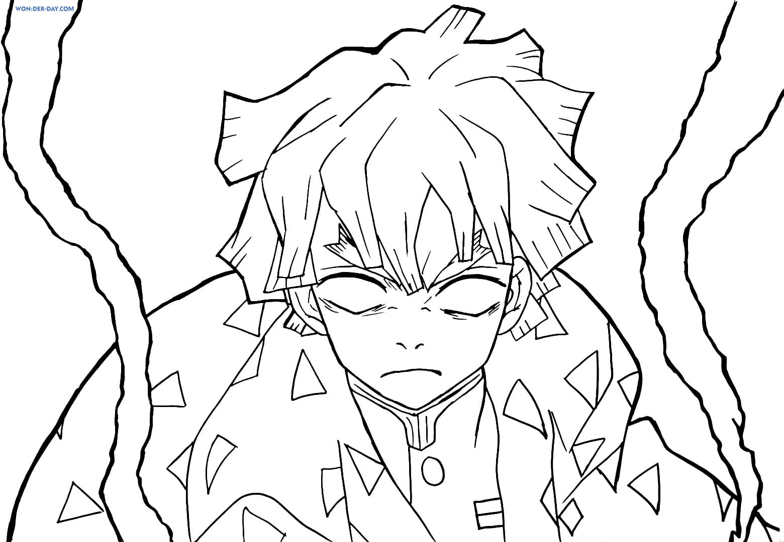 Zenitsu Agatsuma Coloring Book Page Worksheet