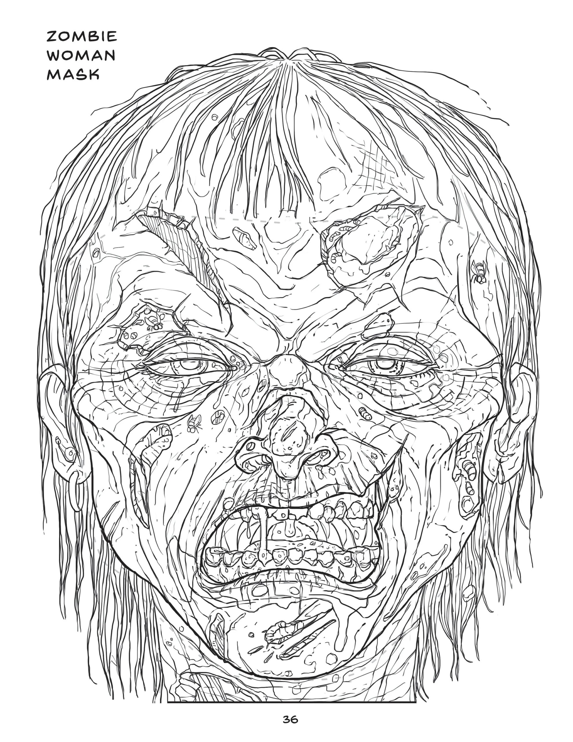 Zombie Woman Mask Coloring Image 8 5 Inches X 11 Inches Etsy